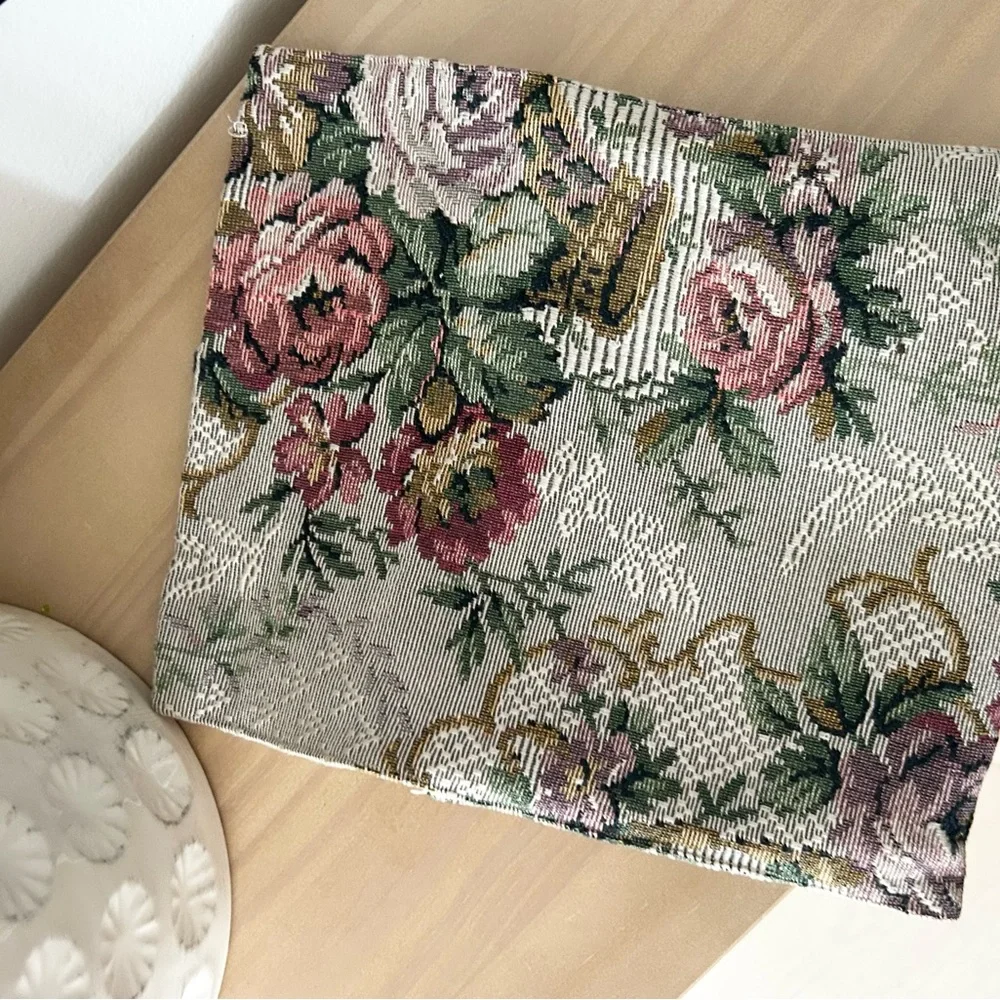 Vintage Floral Tapestry Clutch Pink Taupe Cream Snap Closure Evening Bag Retro